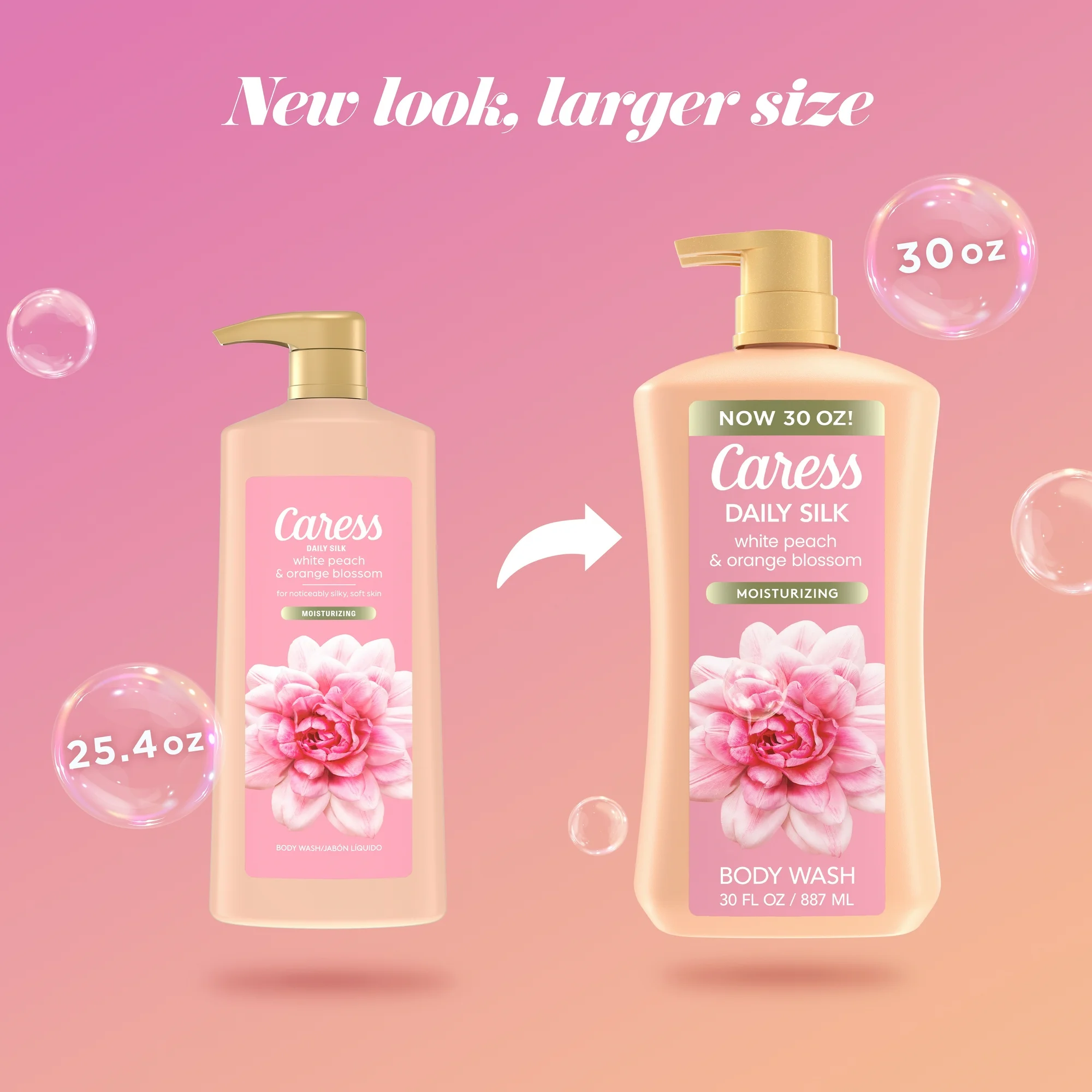 Caress Body Wash for Women, Daily Silk White Peach & Orange Blossom for Dry Skin 30 fl oz - Image 2