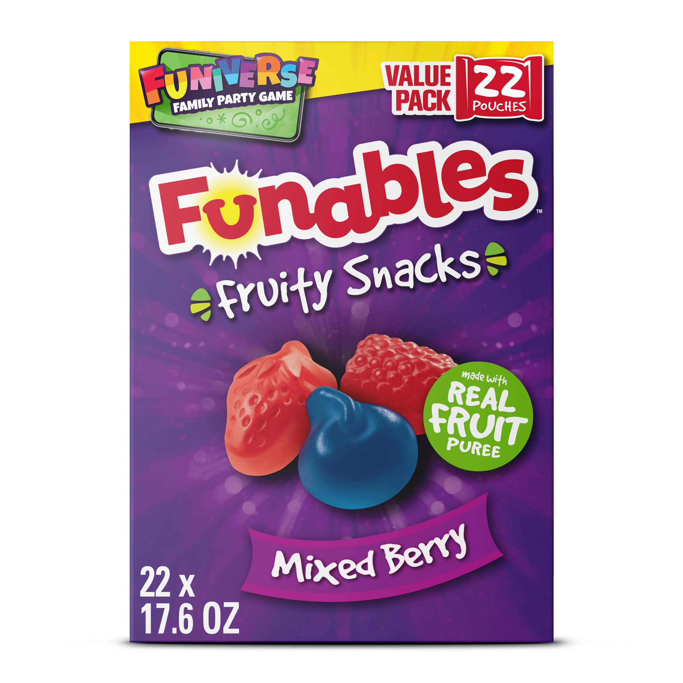 Funables Fruity Snacks, Mixed Berry, Flavored Snacks, 0.8 oz 22 ct